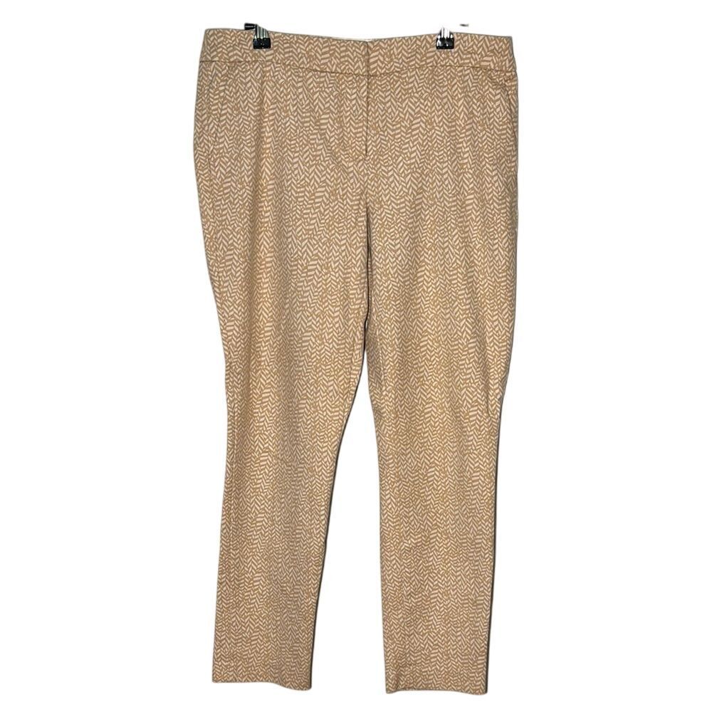 Kenar‎ Pants Beige Cream Geometric Pattern Trousers Straight Leg Ankle Mid Rise